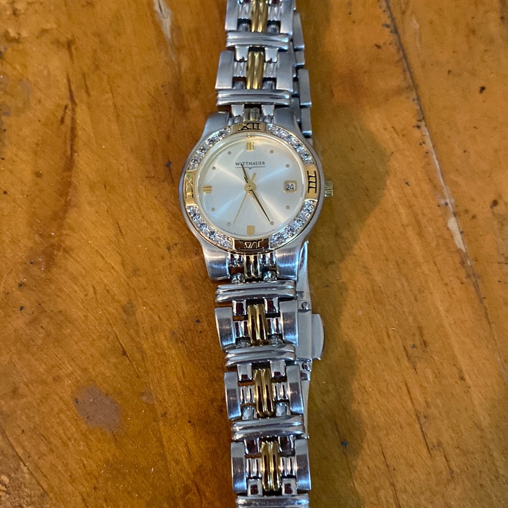 Ladies 14k gold stainless watch with real diamond bezel watch by Wittnauer